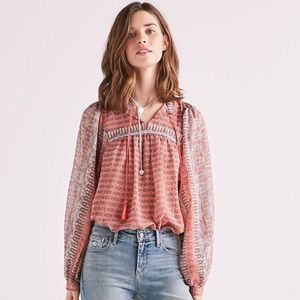 NWT Lucky Brand Coral Blue Aztec Blouse B001